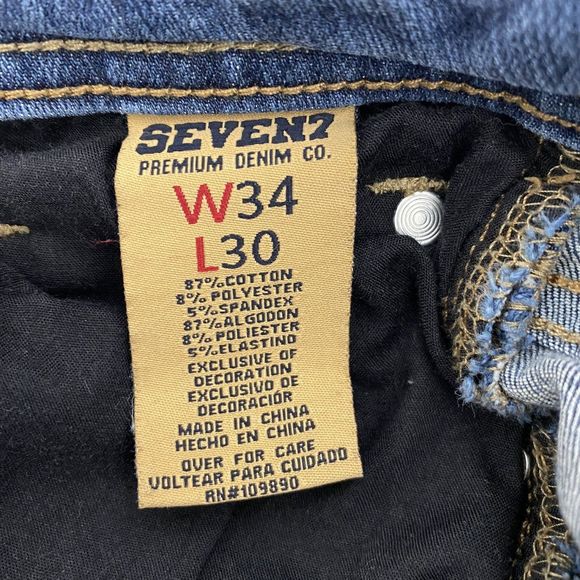 Seven7 Jeans Womens 34x28 Blue Denim Straight Fit Faded Whiskered Distressed - Picture 13 of 14